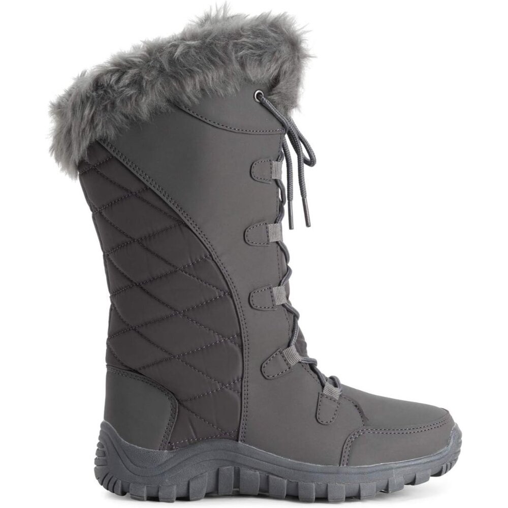 〽️Women's Gray Polar Quilted Winter Duck Boots Faux Fur Cuff Outdoor Rain Boots - Picture 4 of 9